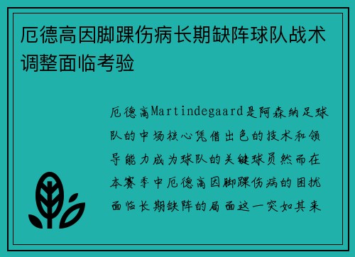 厄德高因脚踝伤病长期缺阵球队战术调整面临考验