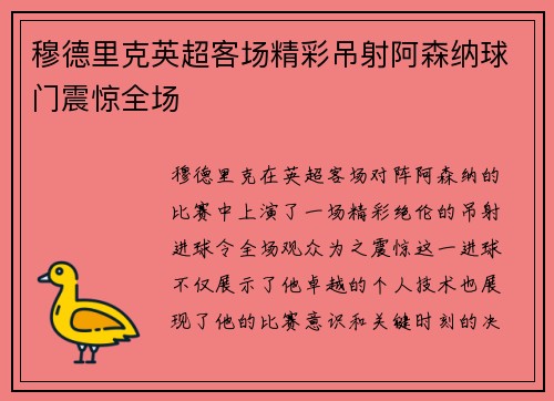 穆德里克英超客场精彩吊射阿森纳球门震惊全场